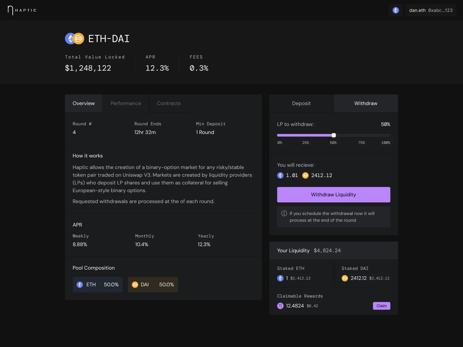 Withdraw: how much LP, and what you receive.