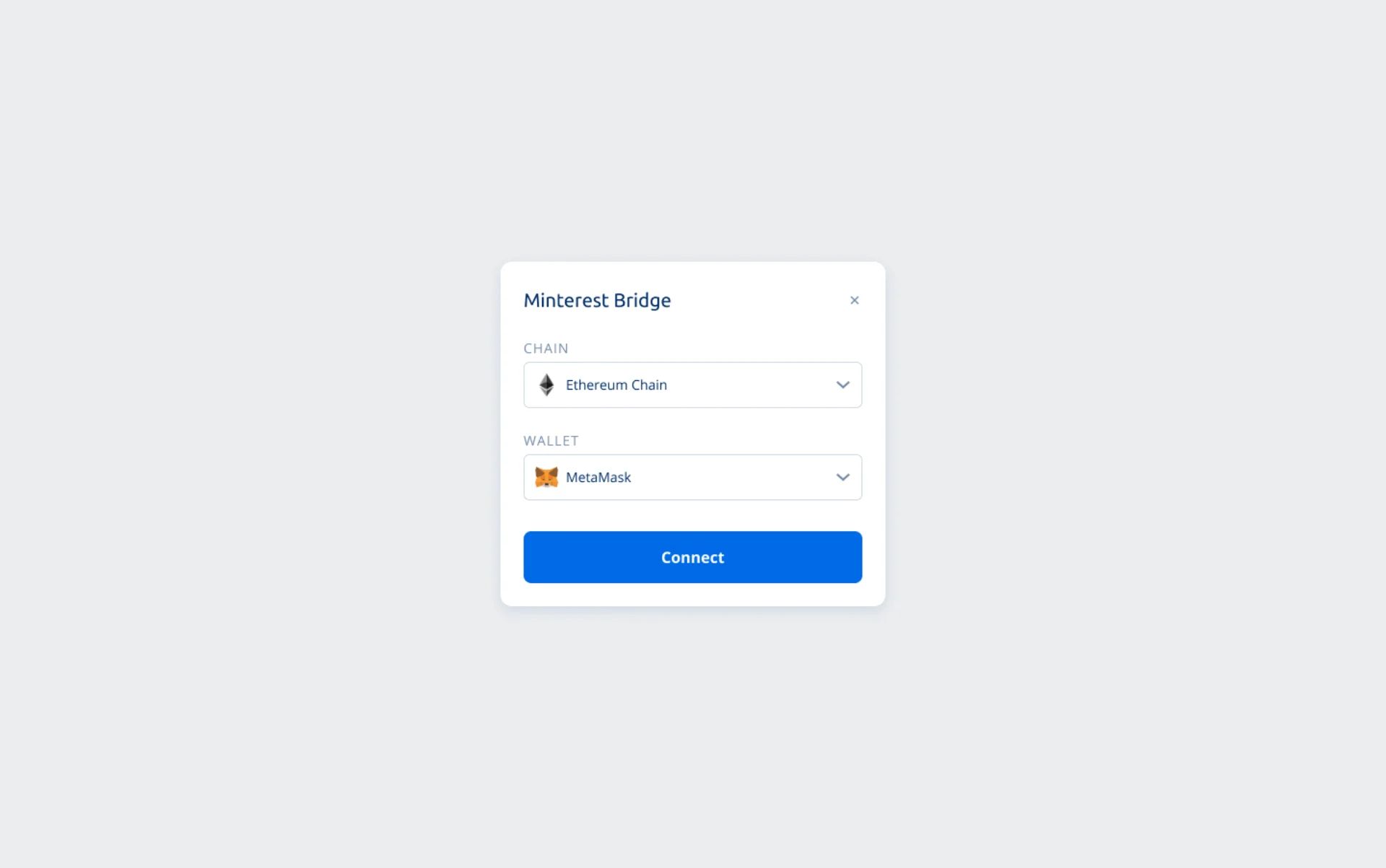 Bridge: connecting a wallet to move assets in.