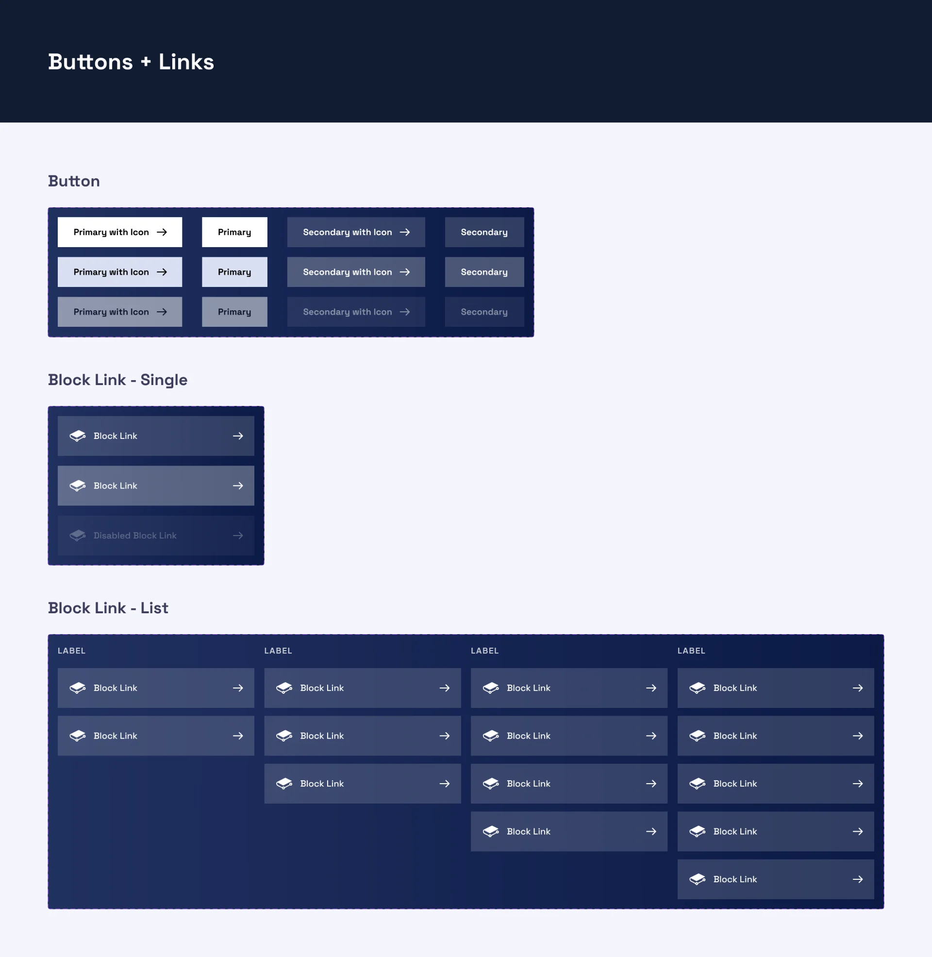Components: buttons and block links.