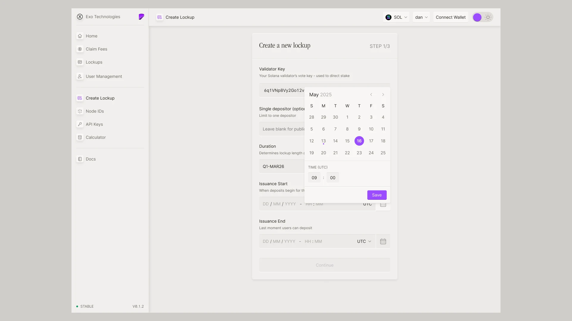 Validator console: create a new lockup
