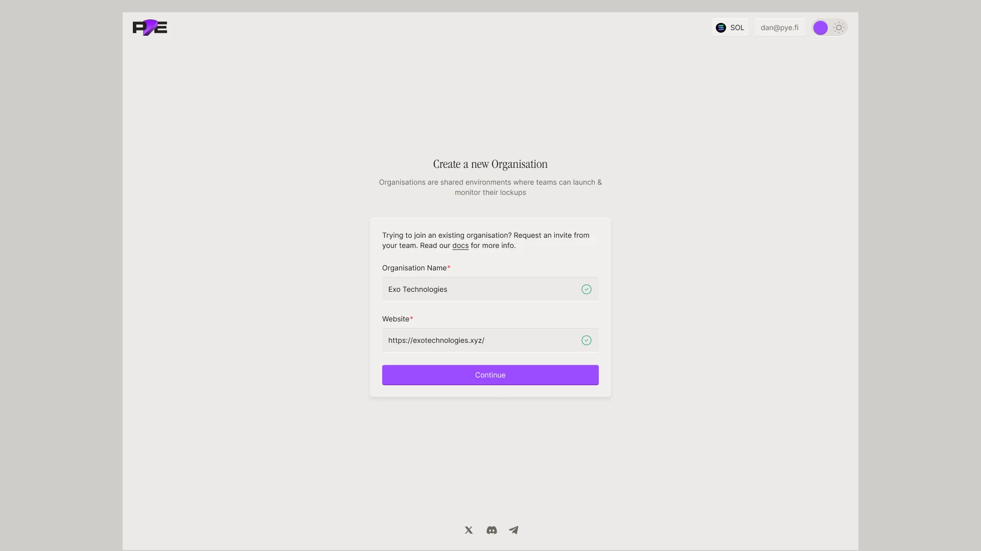 Validator console: create a new organisation