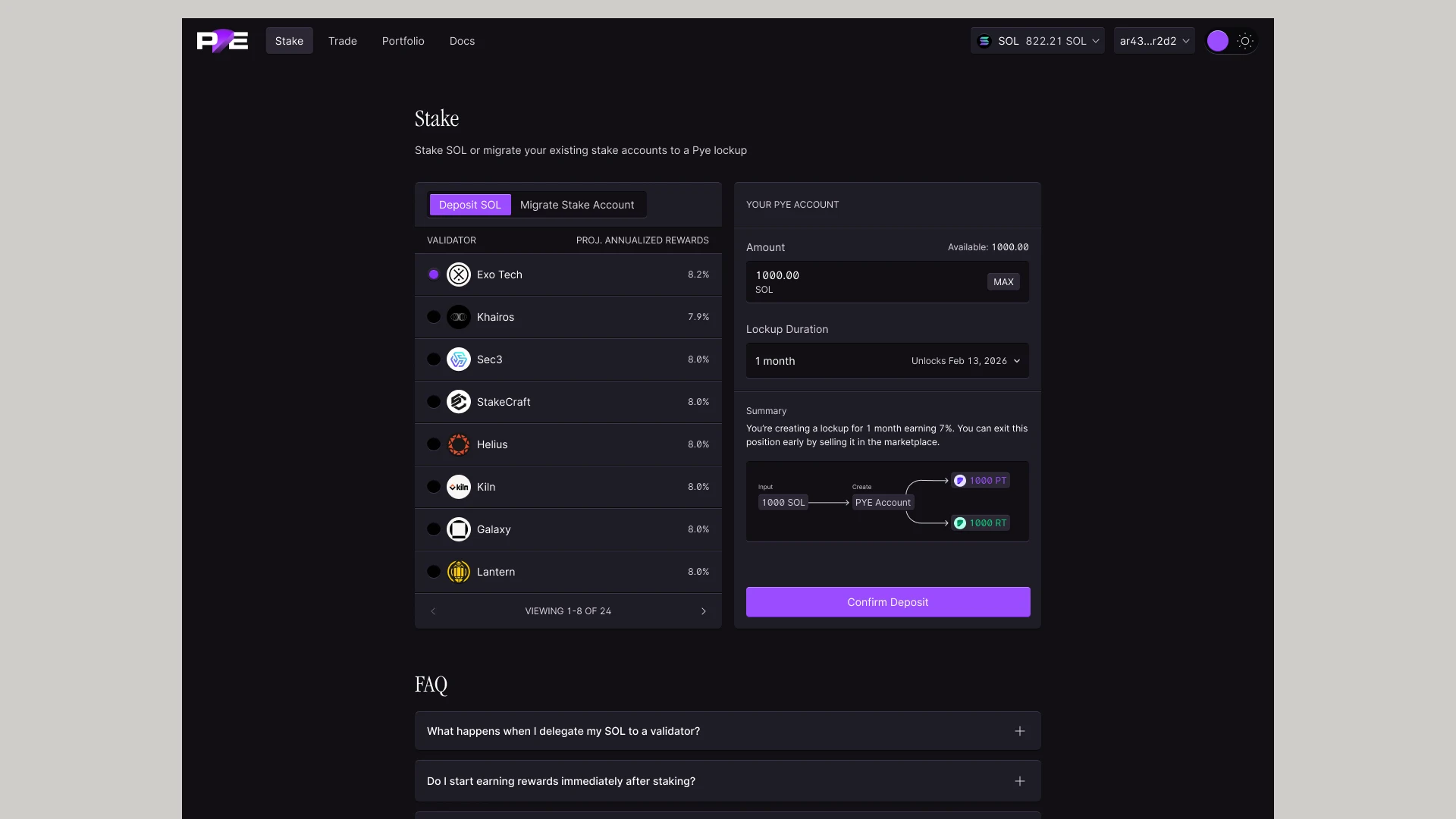 Staking: choose a validator and a lockup