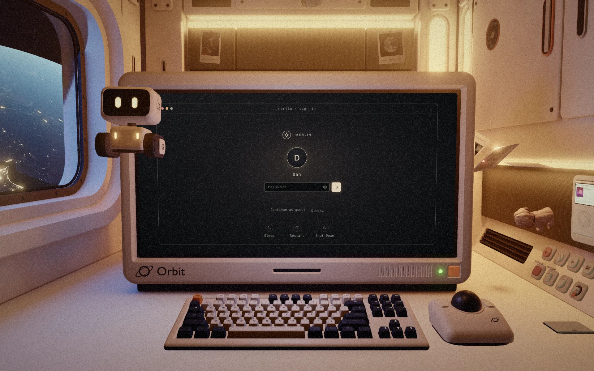 Low gravity: Milo floating up past the monitor