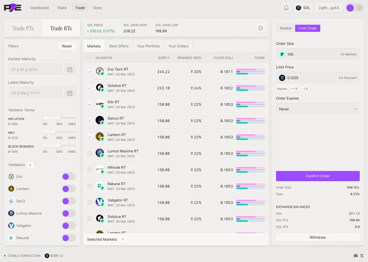 Pye marketplace for trading staked positions